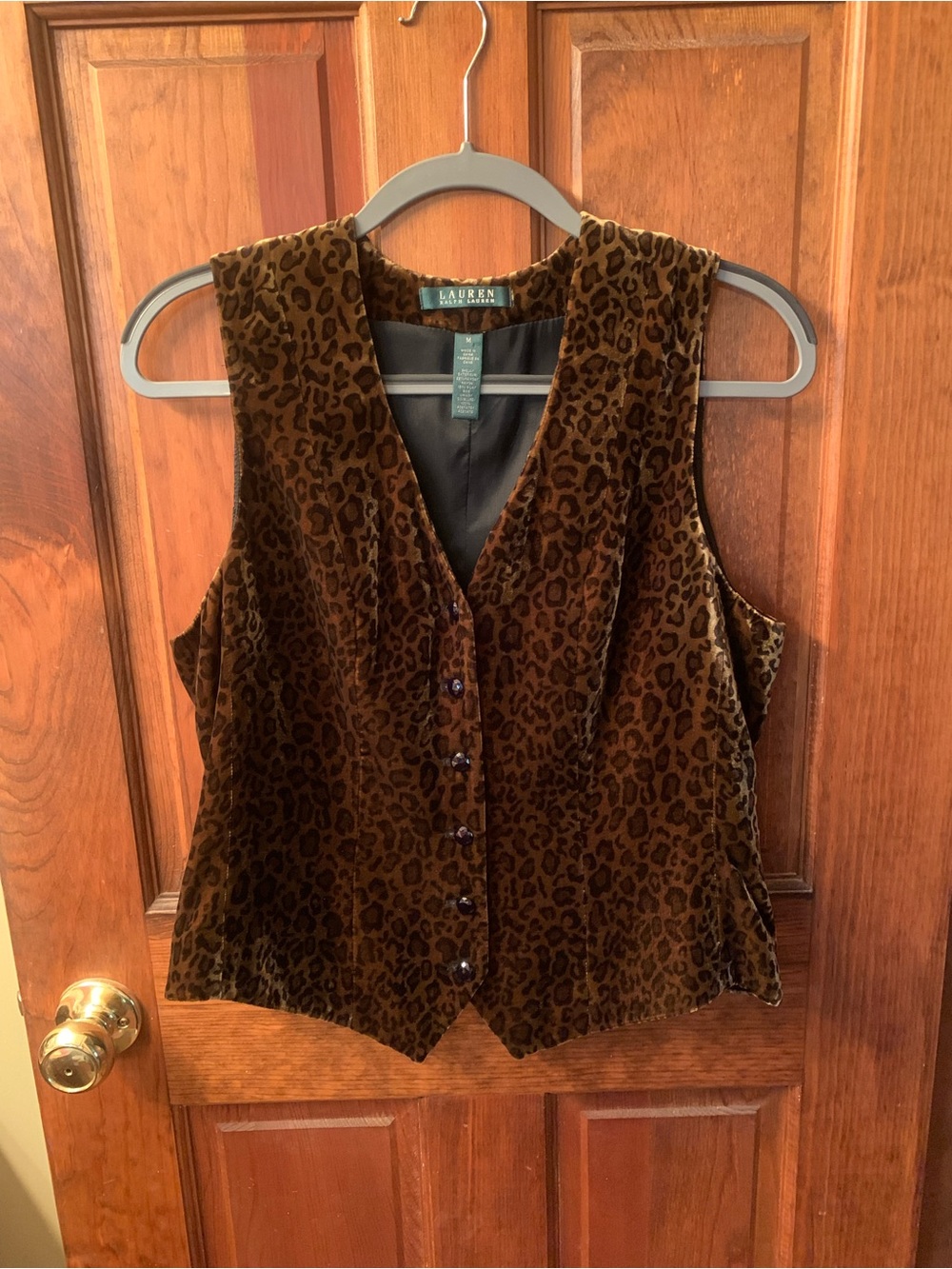 Lauren Ralph Lauren VINTAGE LEOPARD PRINT Velvety Vest, button front.